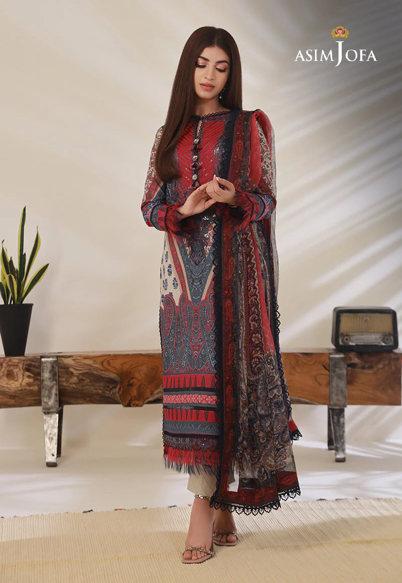 AJBPD-14 DESIGNERS STITCHED PRINTED CAMBRIC 3 PCS