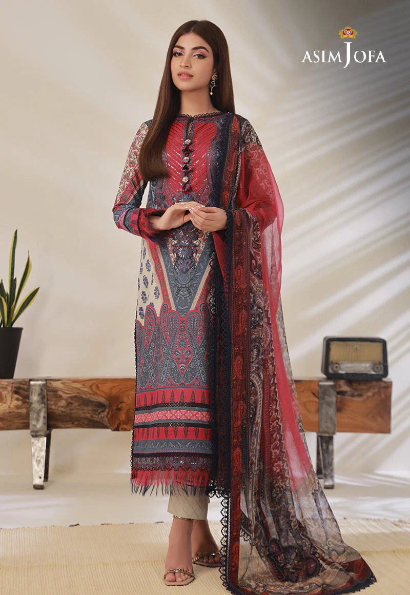 AJBPD-14 DESIGNERS STITCHED PRINTED CAMBRIC 3 PCS - Image 6