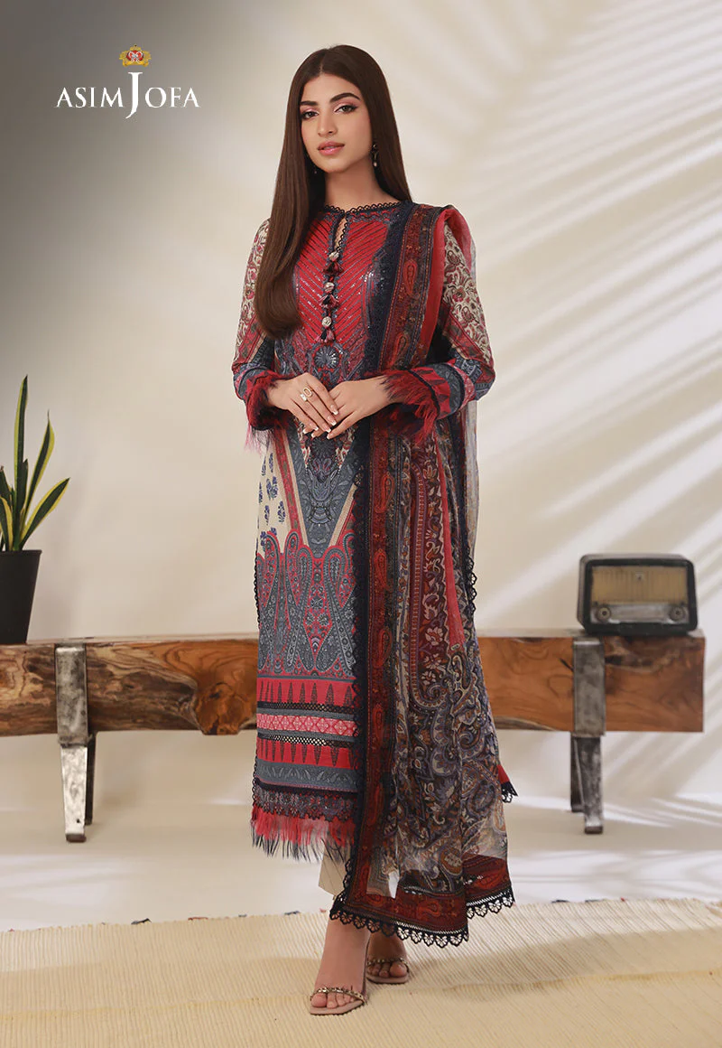 AJBPD-14 DESIGNERS STITCHED PRINTED CAMBRIC 3 PCS - Image 8