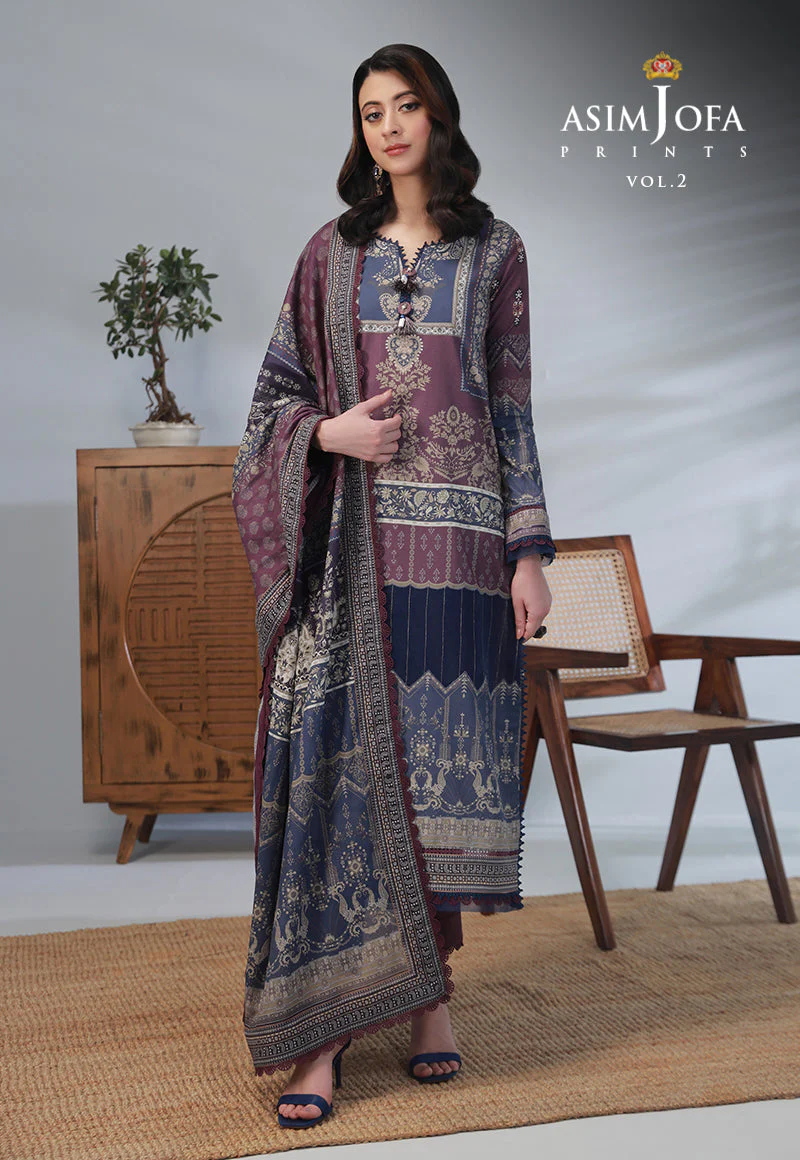 AJBPD-48 DESIGNERS STITCHED PRINTED LAWN 3 PCS