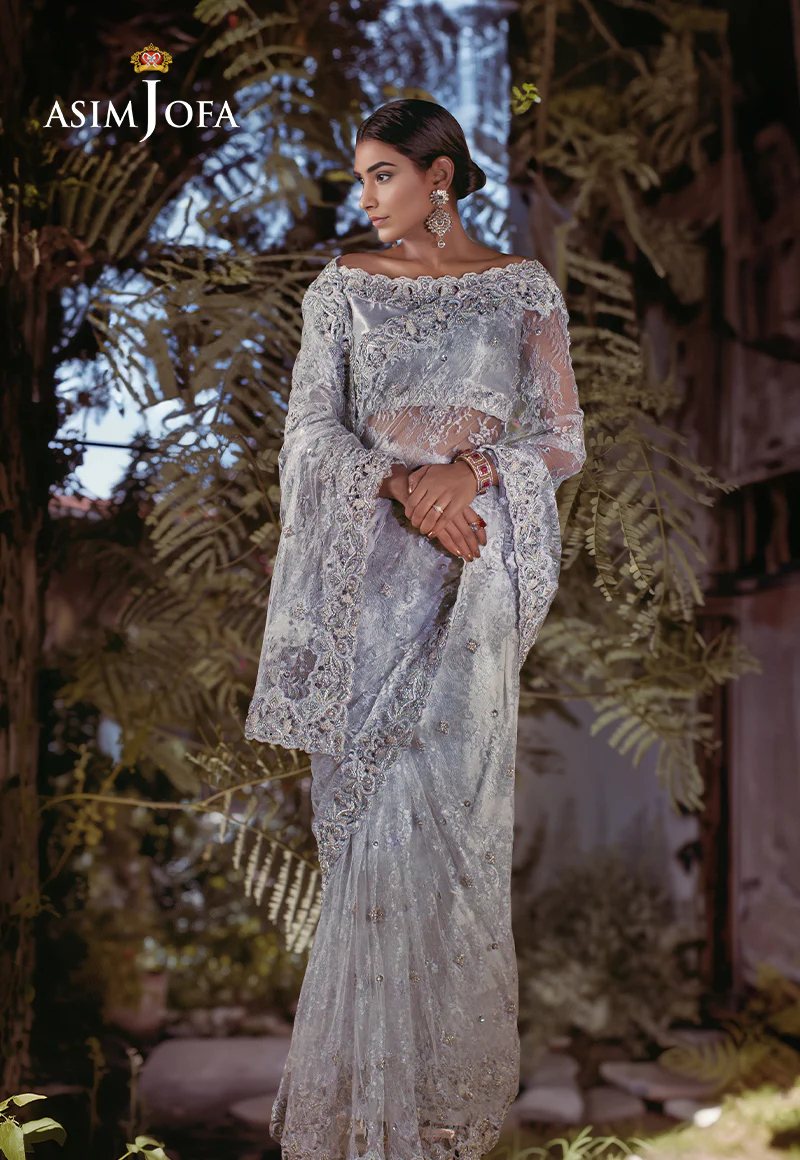 AJBRD-07 HAND EMBROIDERED CHANTILLY SAREE 3 PCS - Image 2