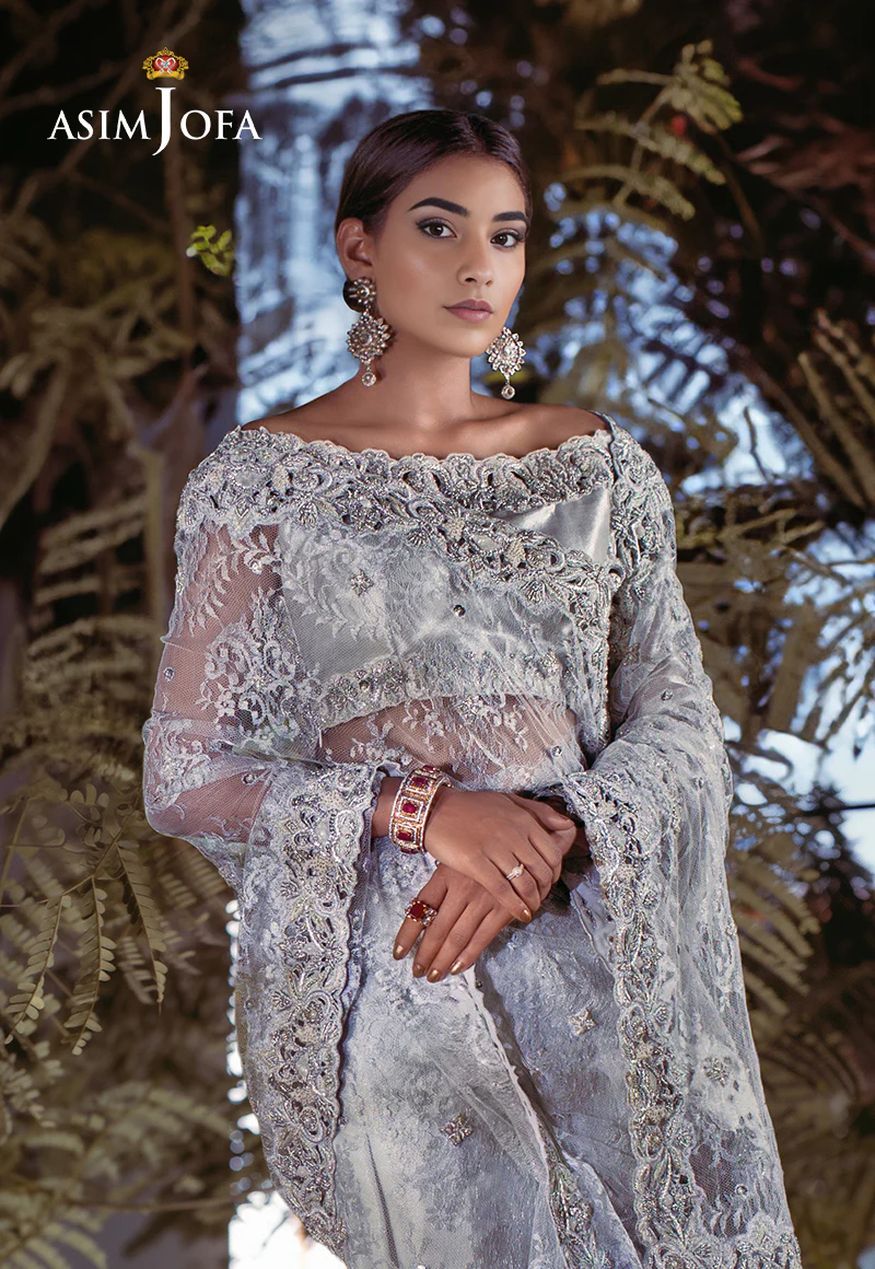 AJBRD-07 HAND EMBROIDERED CHANTILLY SAREE 3 PCS - Image 3