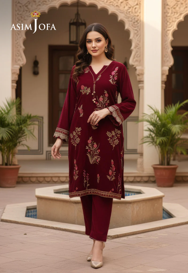 AJDSAI-579 EMBROIDERED VELVET STITCHED 2 PCS