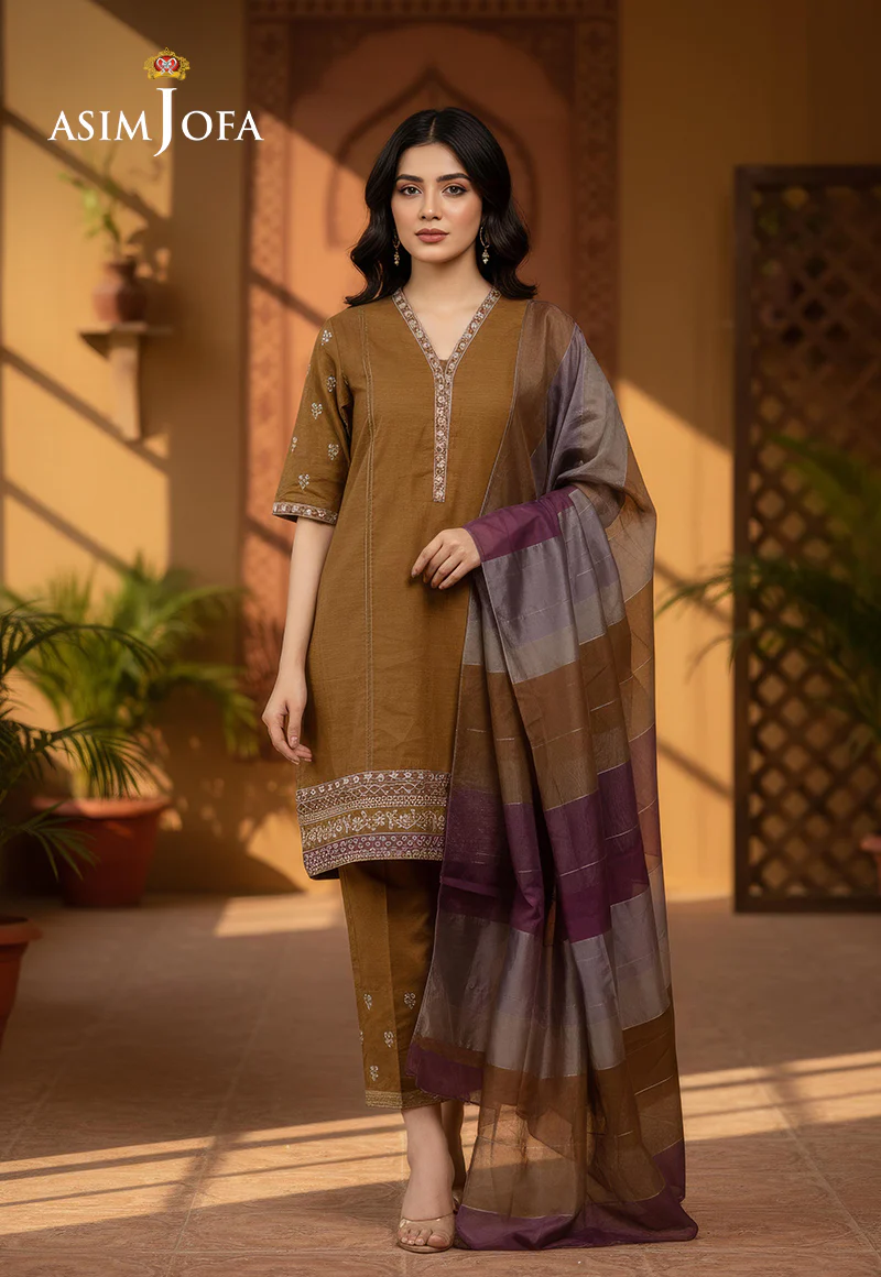 AJDSAI-604 EMBROIDERED RAW SILK STITCHED 3 PCS