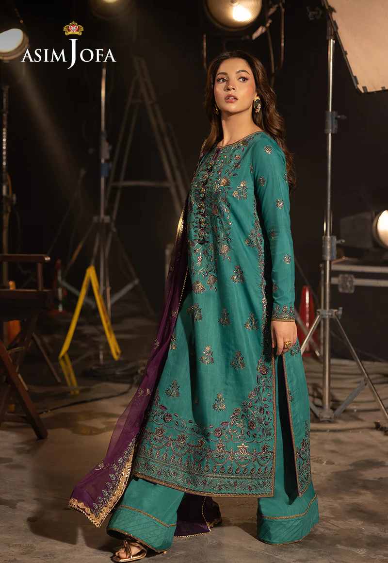 AJFO-08 EMBROIDERED SILK UNSTITCHED 3 PCS - Image 4