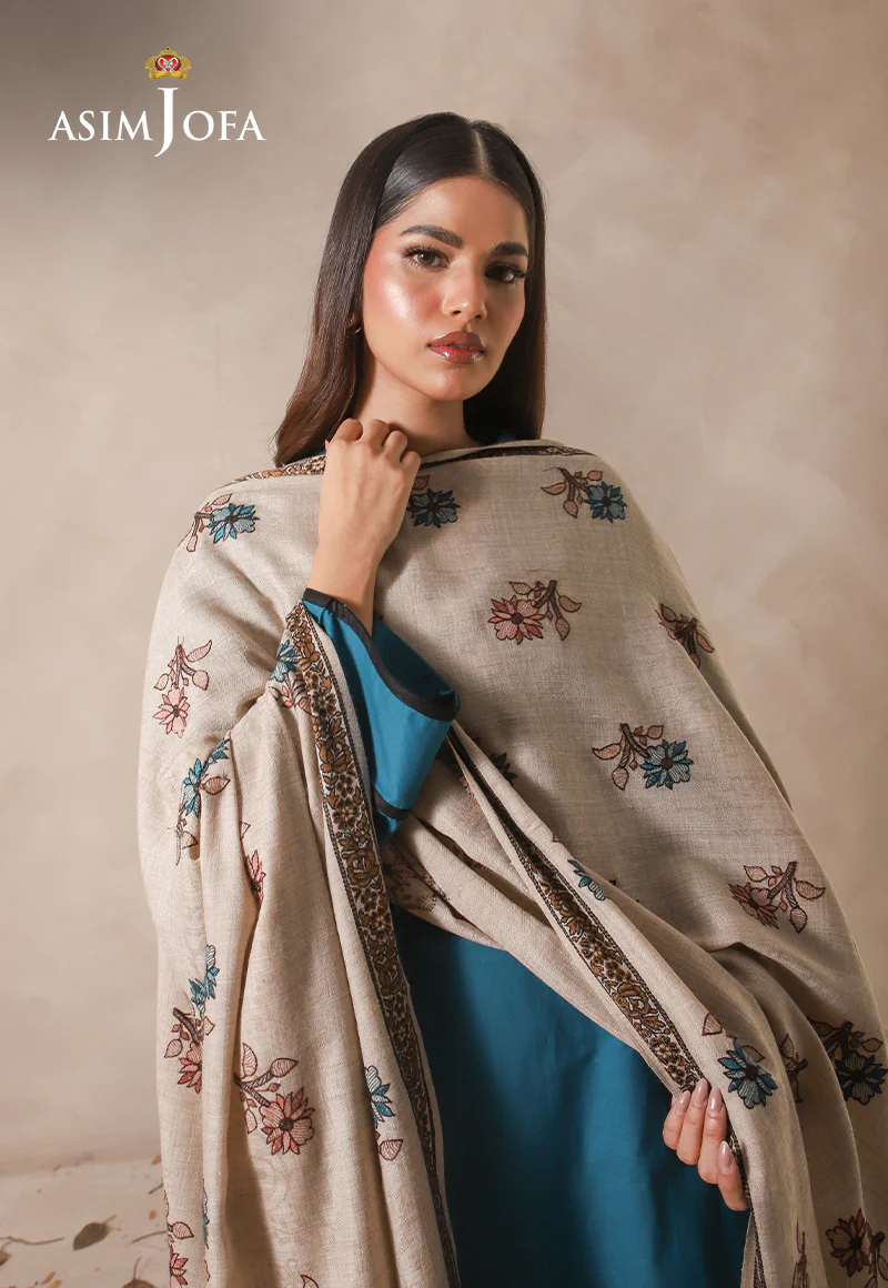 AJHS-16 FLORAL HAND EMBROIDERED SHAWL 1 PC - Image 2