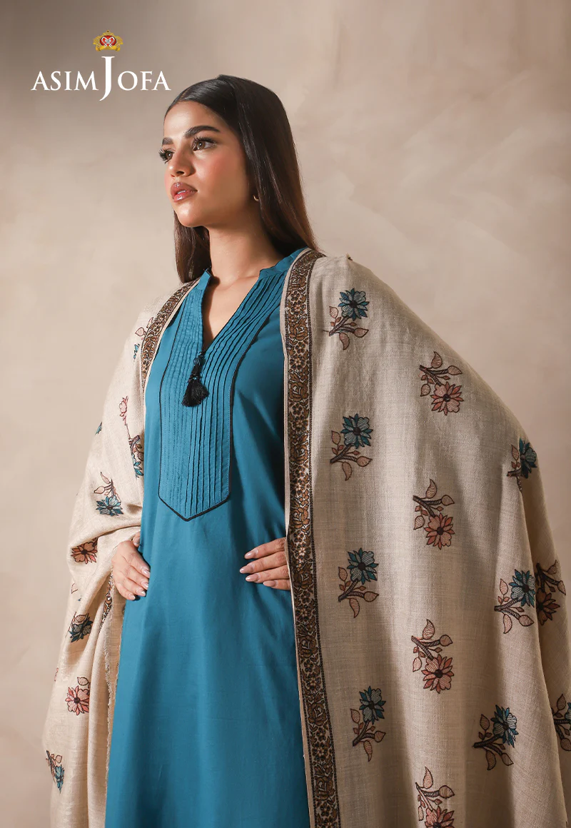 AJHS-16 FLORAL HAND EMBROIDERED SHAWL 1 PC - Image 3