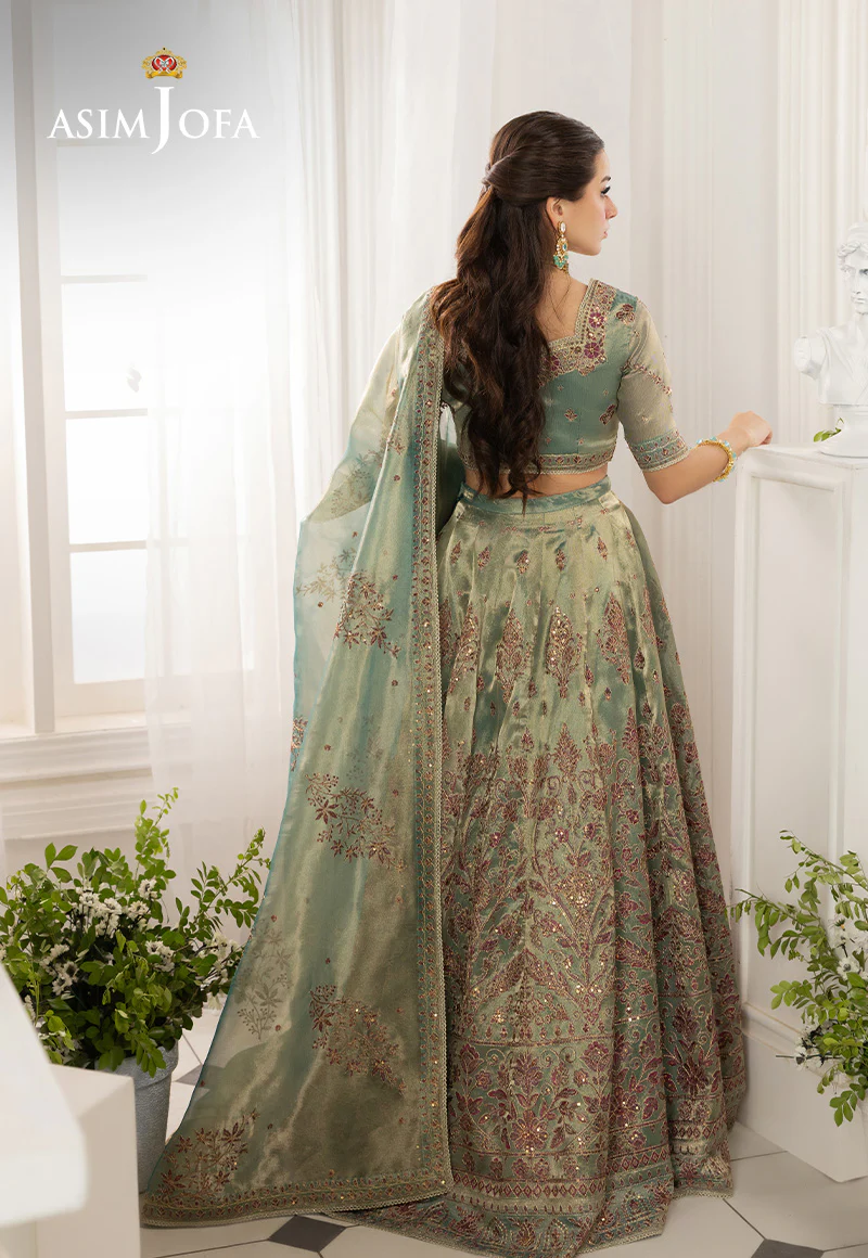 AJIZL-10 EMBROIDERED ZARI TISSUE UNSTITCHED 3 PCS - Image 2