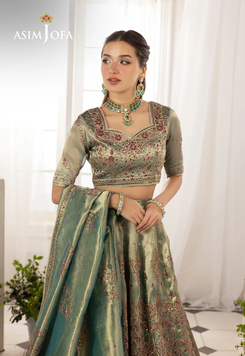 AJIZL-10 EMBROIDERED ZARI TISSUE UNSTITCHED 3 PCS - Image 3