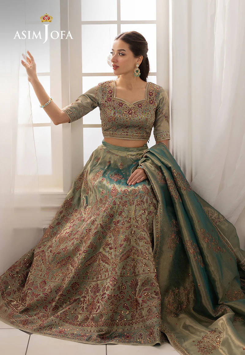 AJIZL-10 EMBROIDERED ZARI TISSUE UNSTITCHED 3 PCS - Image 4