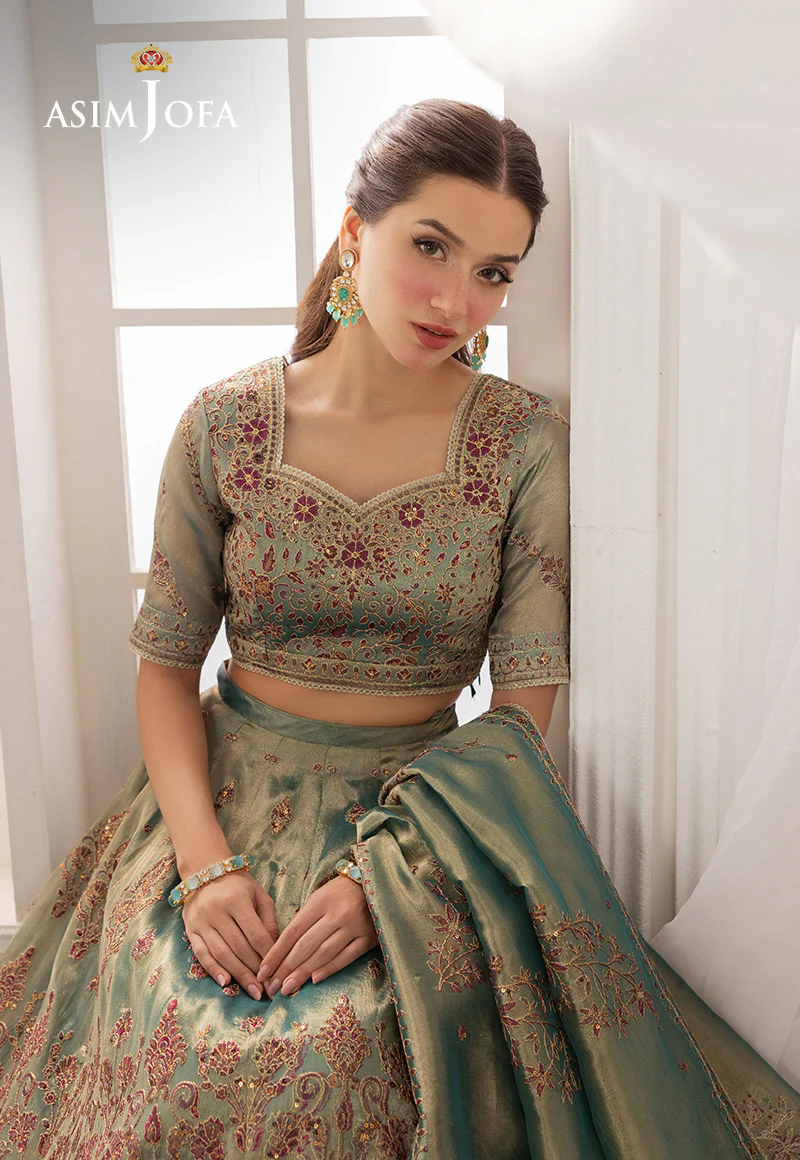 AJIZL-10 EMBROIDERED ZARI TISSUE UNSTITCHED 3 PCS - Image 5