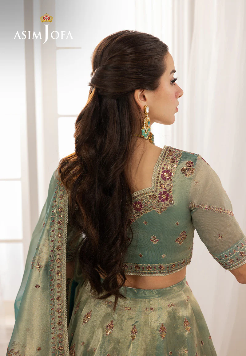 AJIZL-10 EMBROIDERED ZARI TISSUE UNSTITCHED 3 PCS - Image 6