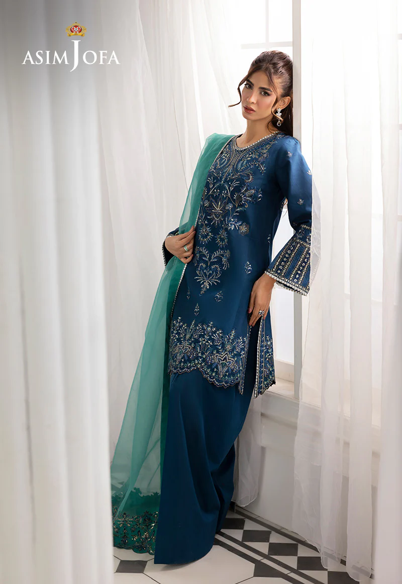 AJIZL-18 EMBROIDERED SILK UNSTITCHED 3 PCS - Image 3