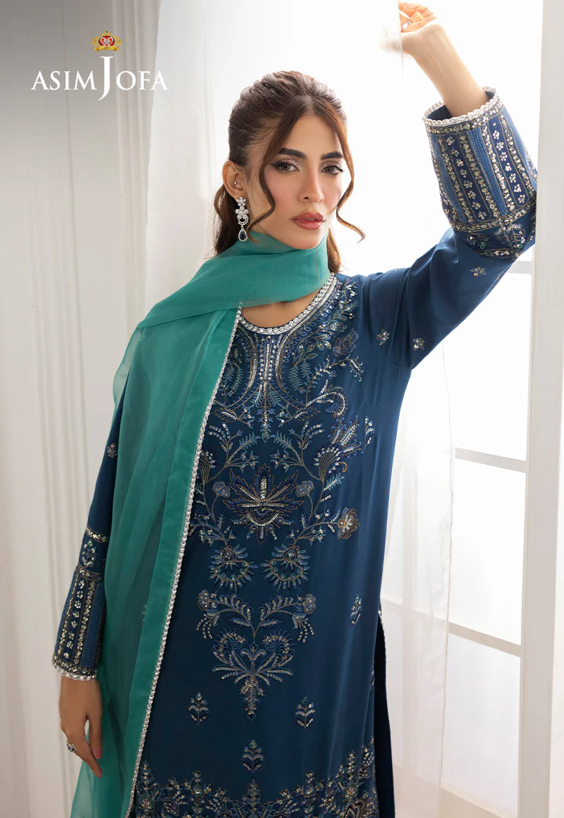 AJIZL-18 EMBROIDERED SILK UNSTITCHED 3 PCS - Image 4