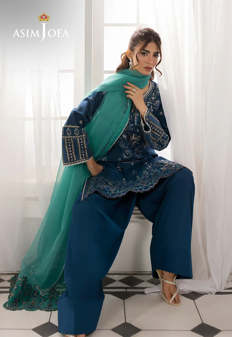 AJIZL-18 EMBROIDERED SILK UNSTITCHED 3 PCS - Image 5