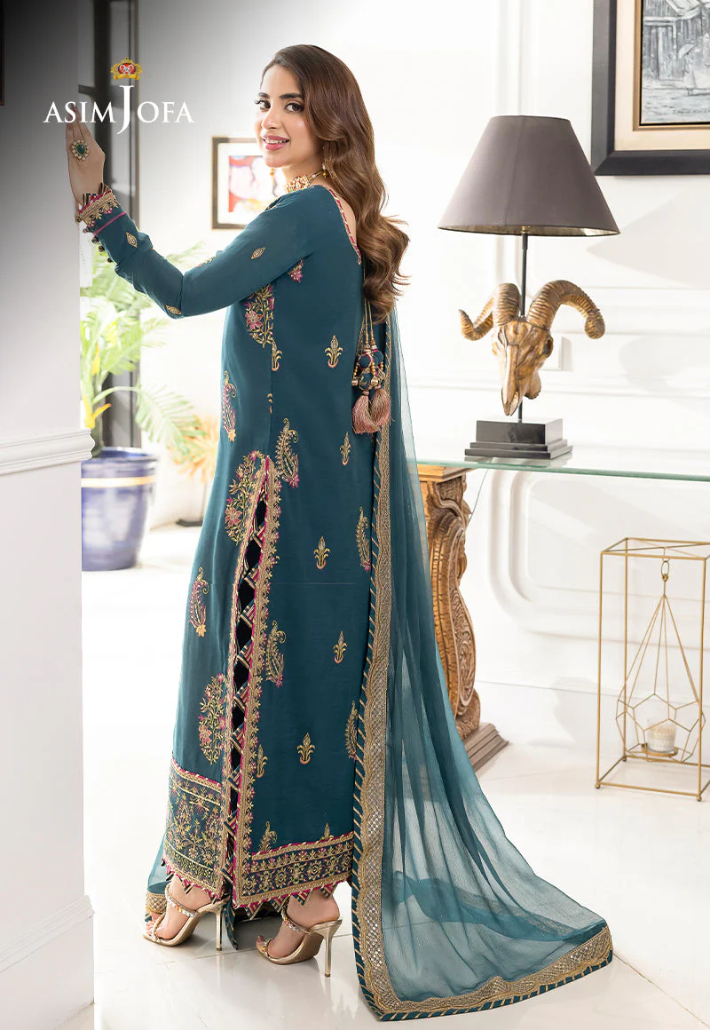 AJJMD-08 EMBROIDERED CHANDERI COTTON 3 PCS - Image 8