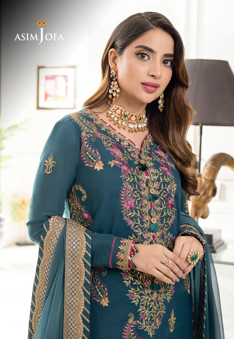 AJJMD-08 EMBROIDERED CHANDERI COTTON 3 PCS - Image 9