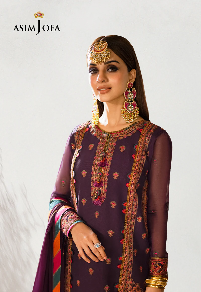AJKM-09 EMBROIDERED COTTON NET ORGANZA 3 PCS - Image 3