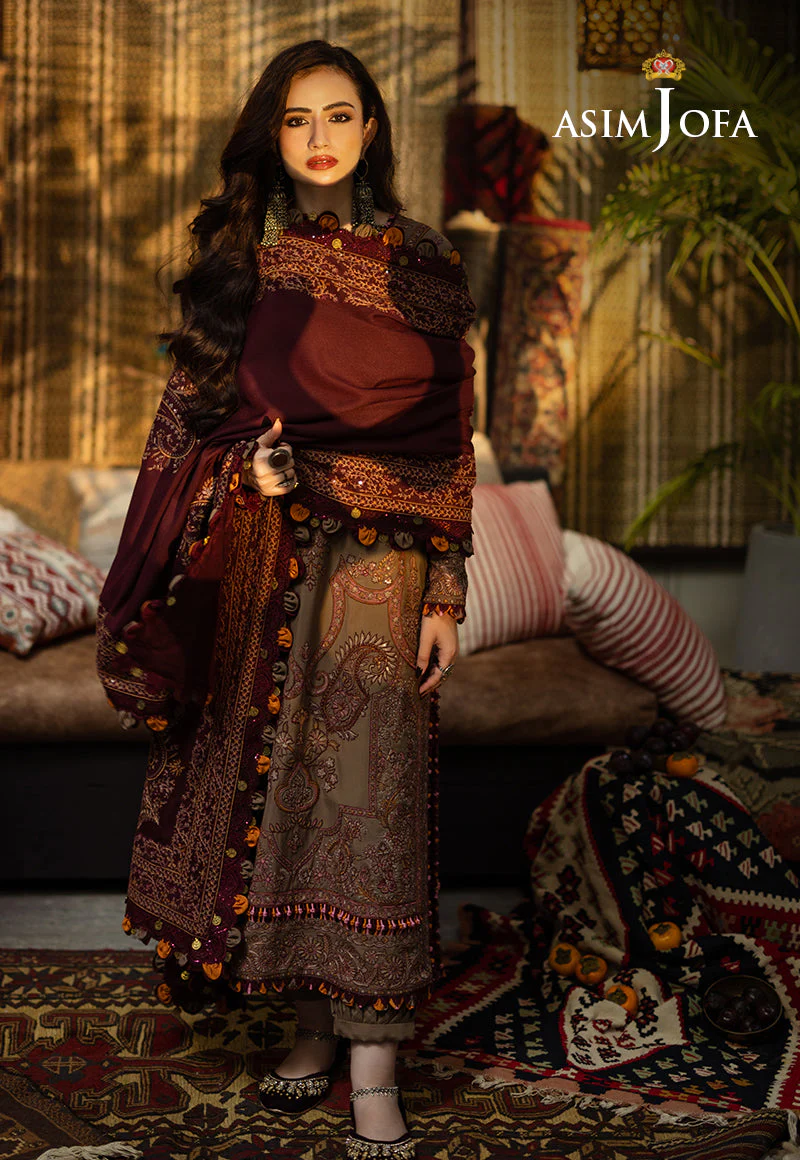 AJKTD-11 EMBROIDERED SLUB RAW SILK 3 PCS - Image 9