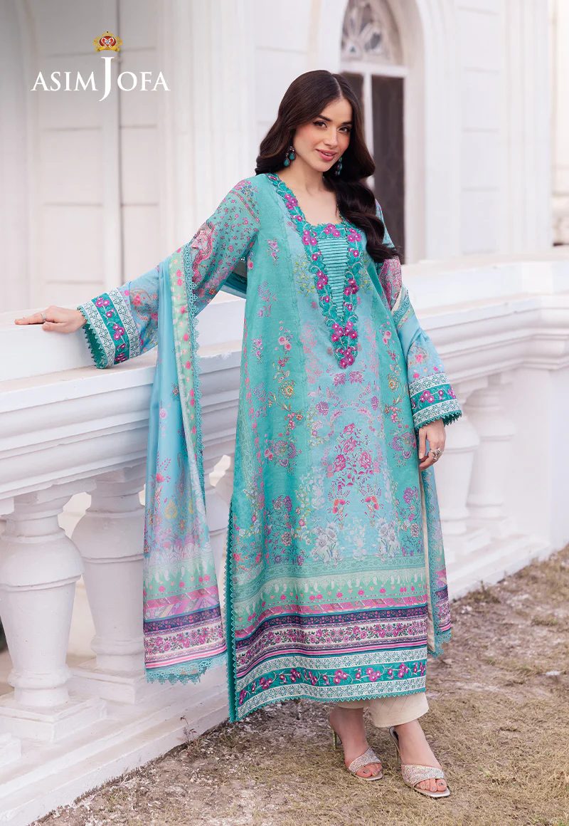 AJRS-04 DIGITALLY PRINTED EMBROIDERED RAW SILK 3 PCS - Image 3