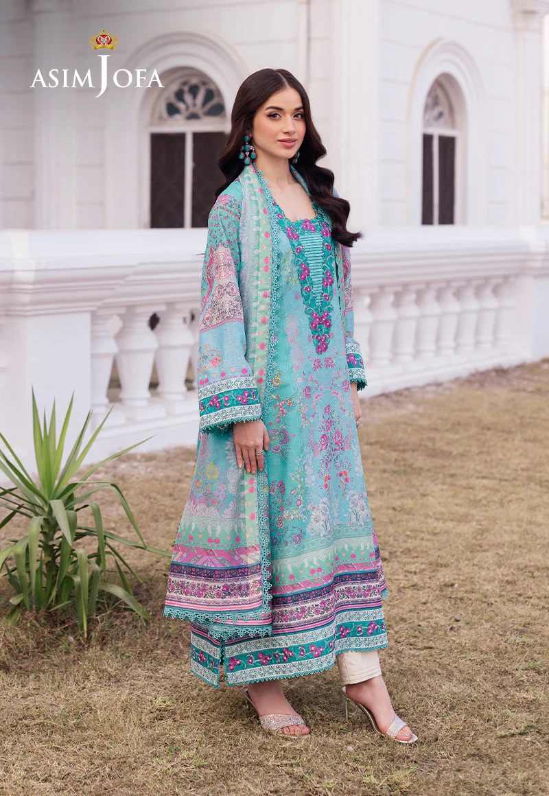 AJRS-04 DIGITALLY PRINTED EMBROIDERED RAW SILK 3 PCS - Image 4