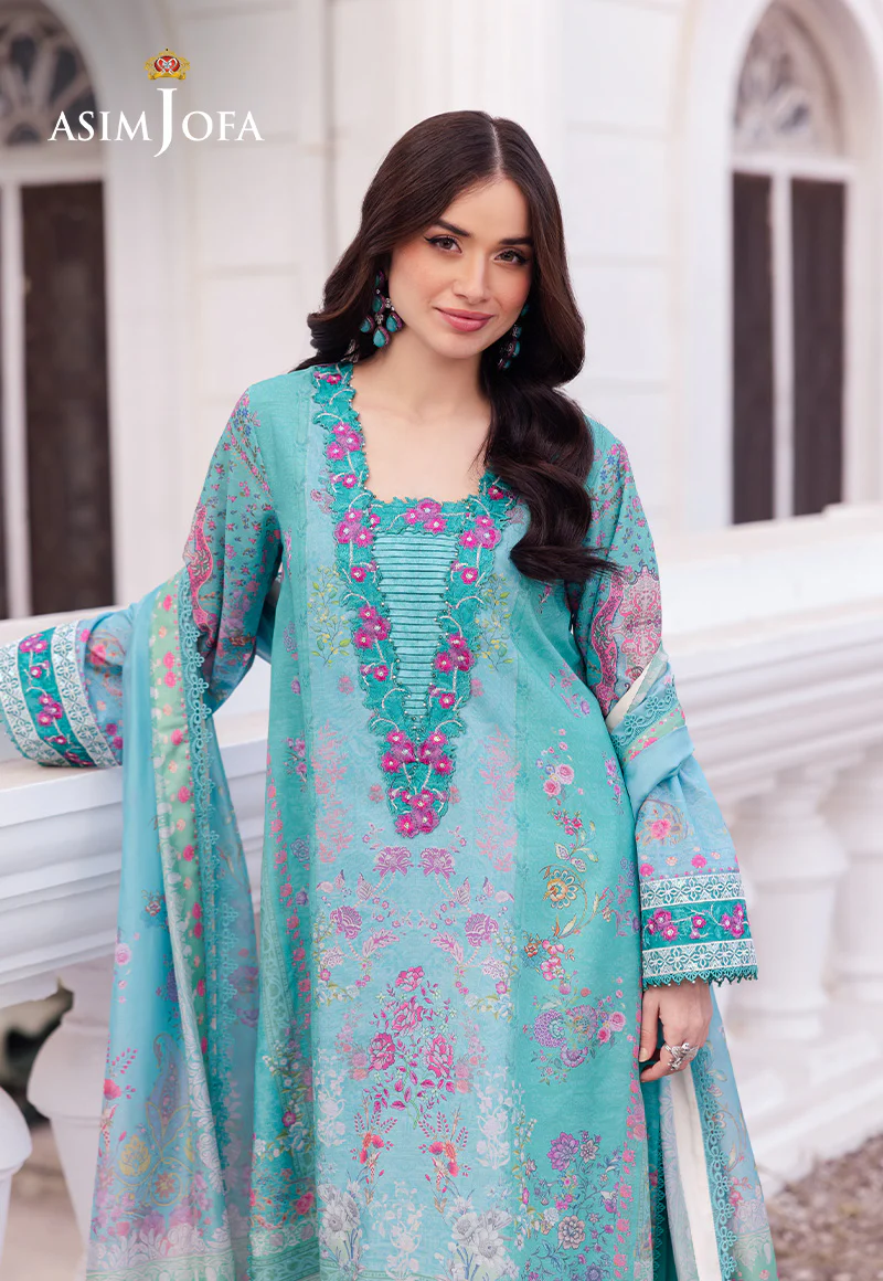 AJRS-04 DIGITALLY PRINTED EMBROIDERED RAW SILK 3 PCS - Image 5