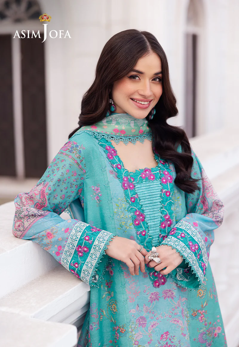 AJRS-04 DIGITALLY PRINTED EMBROIDERED RAW SILK 3 PCS - Image 7