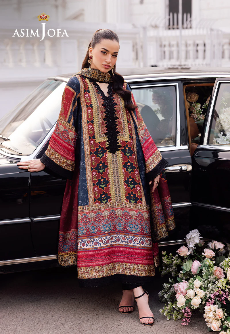 AJRS-05 DIGITALLY PRINTED EMBROIDERED BLENDED SILK 3 PCS - Image 3