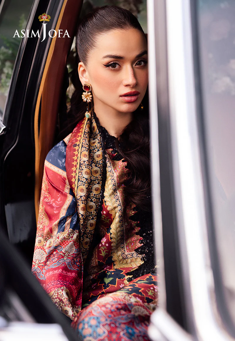 AJRS-05 DIGITALLY PRINTED EMBROIDERED BLENDED SILK 3 PCS - Image 6