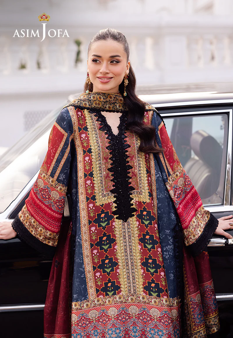 AJRS-05 DIGITALLY PRINTED EMBROIDERED BLENDED SILK 3 PCS - Image 7