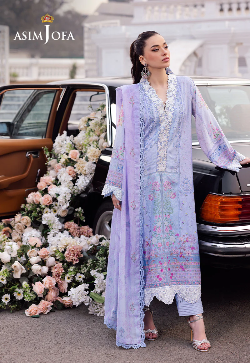 AJRS-08 DIGITALLY PRINTED EMBROIDERED RAW SILK 3 PCS - Image 3
