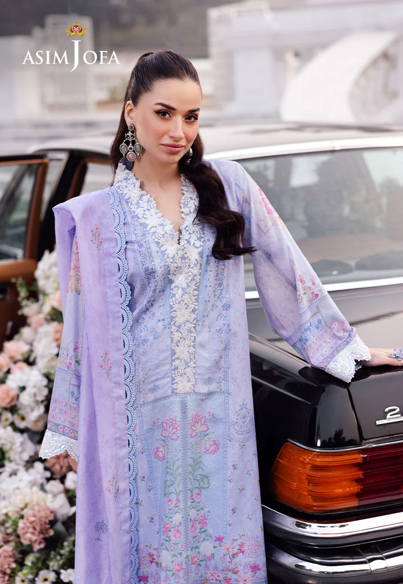 AJRS-08 DIGITALLY PRINTED EMBROIDERED RAW SILK 3 PCS - Image 4