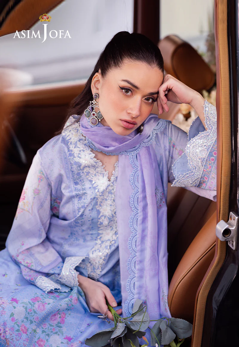 AJRS-08 DIGITALLY PRINTED EMBROIDERED RAW SILK 3 PCS - Image 5