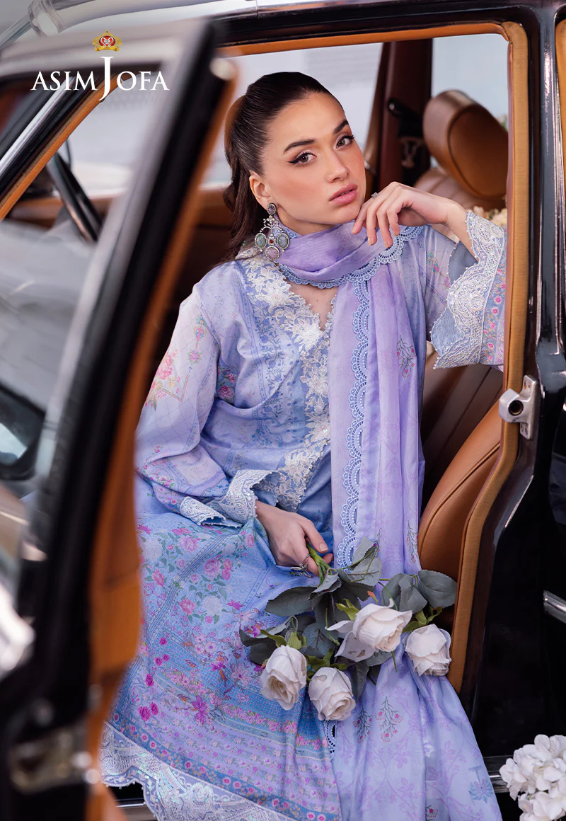 AJRS-08 DIGITALLY PRINTED EMBROIDERED RAW SILK 3 PCS - Image 7