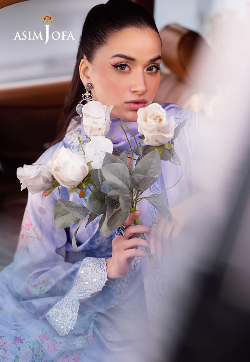 AJRS-08 DIGITALLY PRINTED EMBROIDERED RAW SILK 3 PCS - Image 9