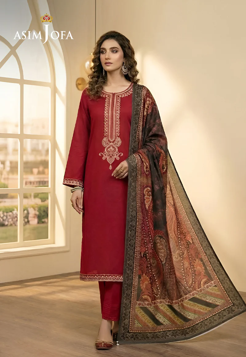 Ajso-208 Unstitched 3 Pcs Shirt Dupatta Trouser