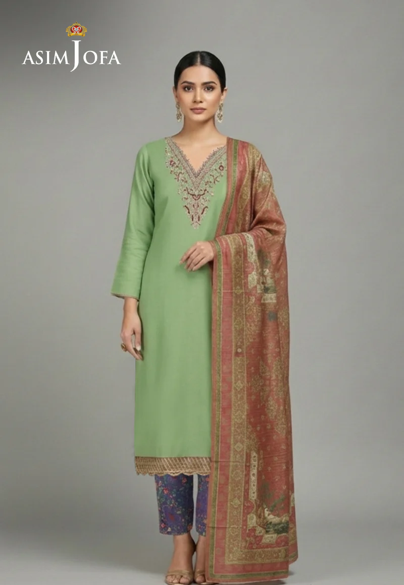 Ajso-210 Unstitched 3 Pcs Shirt Dupatta Trouser