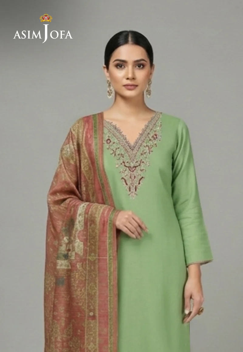 Ajso-210 Unstitched 3 Pcs Shirt Dupatta Trouser - Image 2