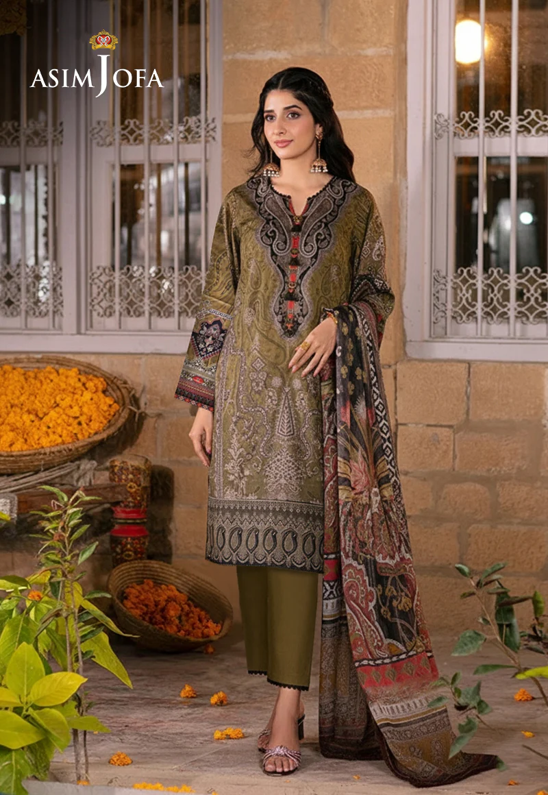 Ajso-279 Unstitched 3 Pcs Shirt Dupatta Trouser