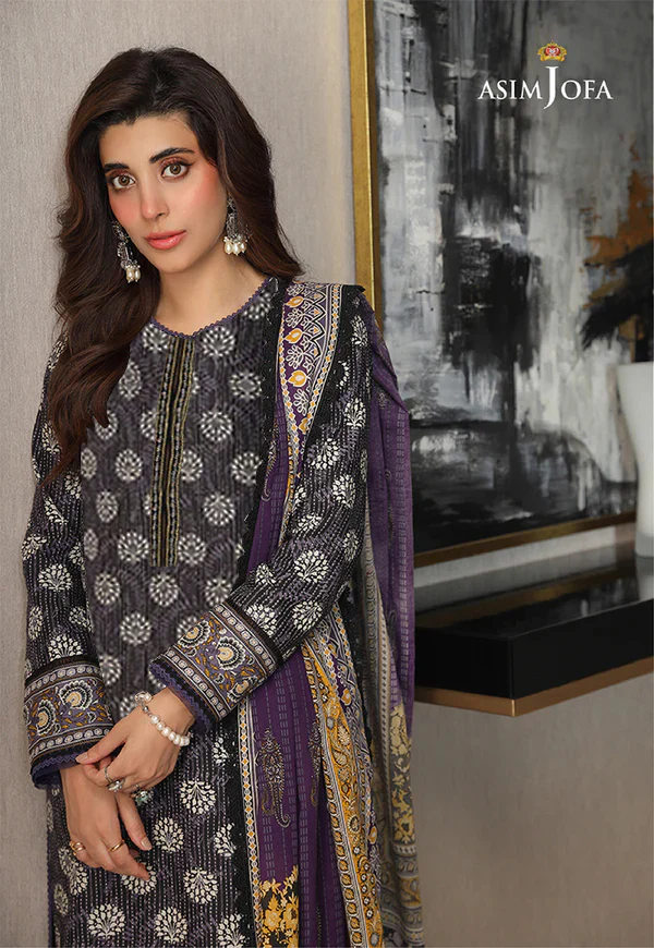 Ajso-61 Unstitched 3 Pcs Shirt Dupatta Trouser - Image 2