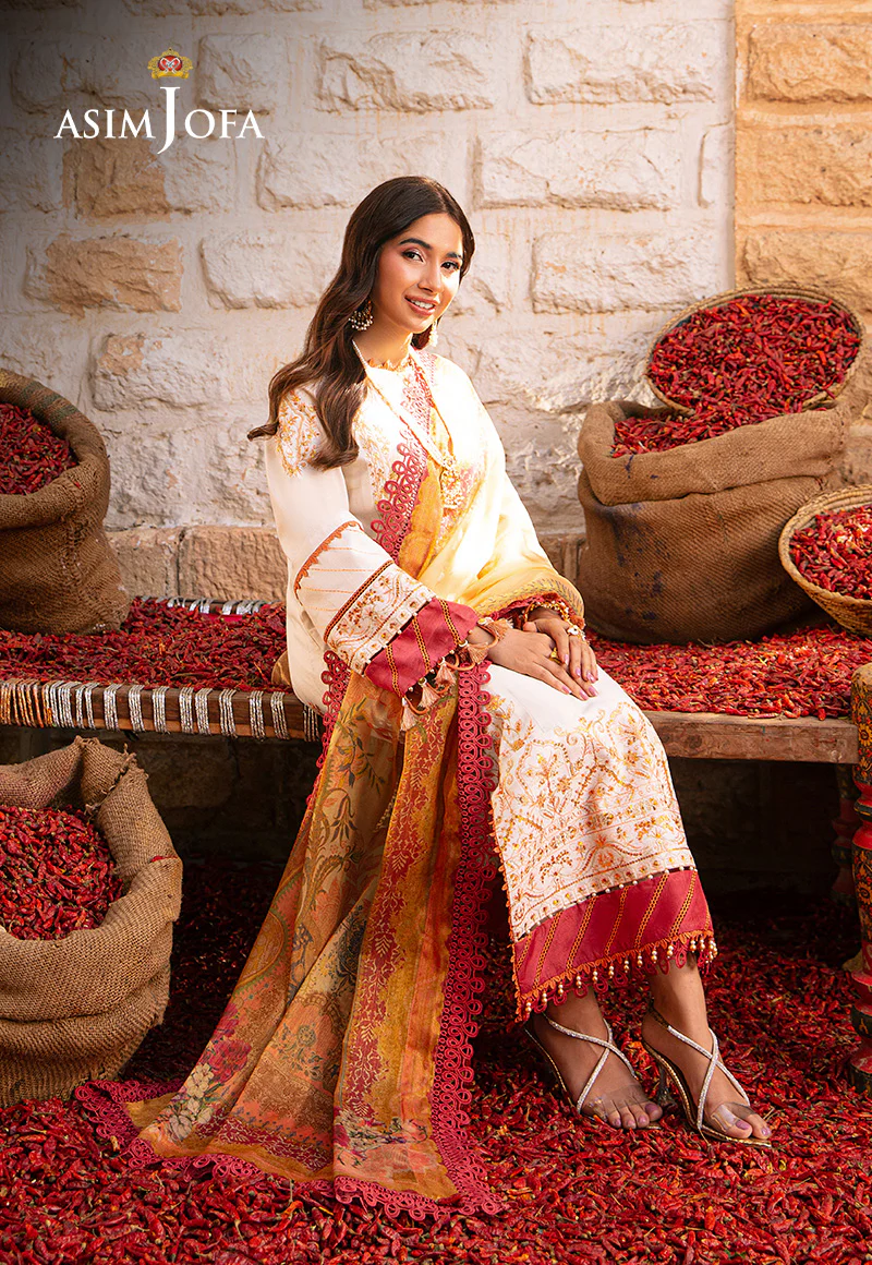 Ajso-73 Unstitched 3 Pcs Shirt Dupatta Trouser - Image 7