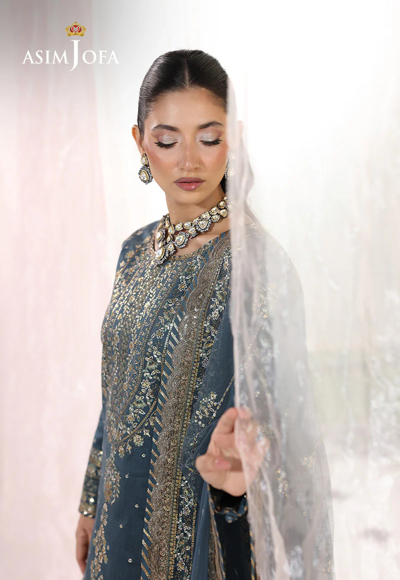 AJUEV-08 EMBROIDERED COTTON NET UNSTITCHED 3 PCS - Image 4