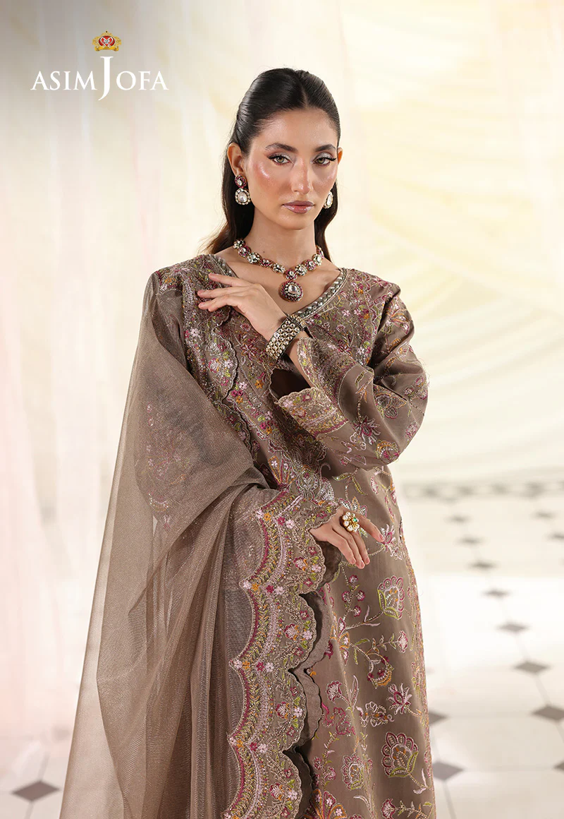 AJUEV-10 EMBROIDERED SPUN RAW SILK UNSTITCHED 3 PCS - Image 3