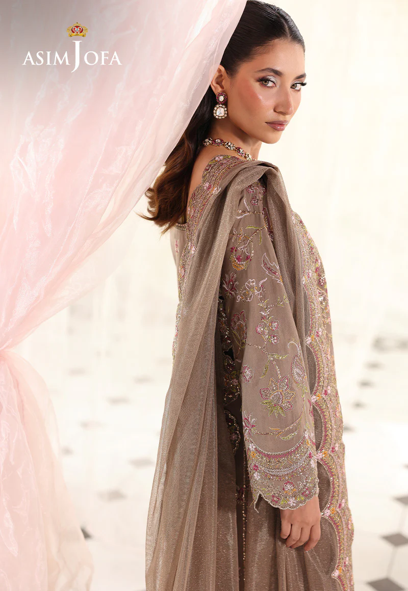 AJUEV-10 EMBROIDERED SPUN RAW SILK UNSTITCHED 3 PCS - Image 4