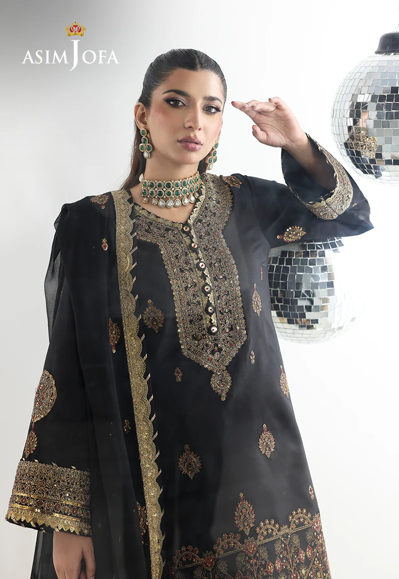 AJUEV-18 EMBROIDERED SILK UNSTITCHED 3 PCS - Image 3