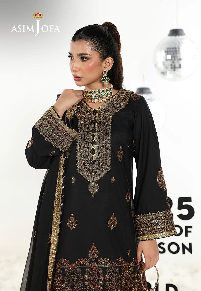 AJUEV-18 EMBROIDERED SILK UNSTITCHED 3 PCS - Image 5