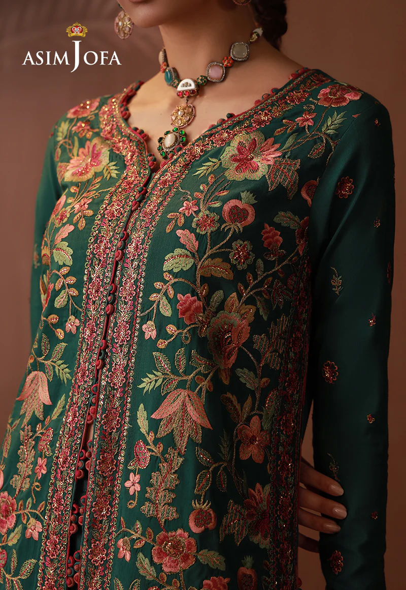 AJULD-08 Embroidered Spun Raw Silk Unstitched 3 Pcs - Image 7