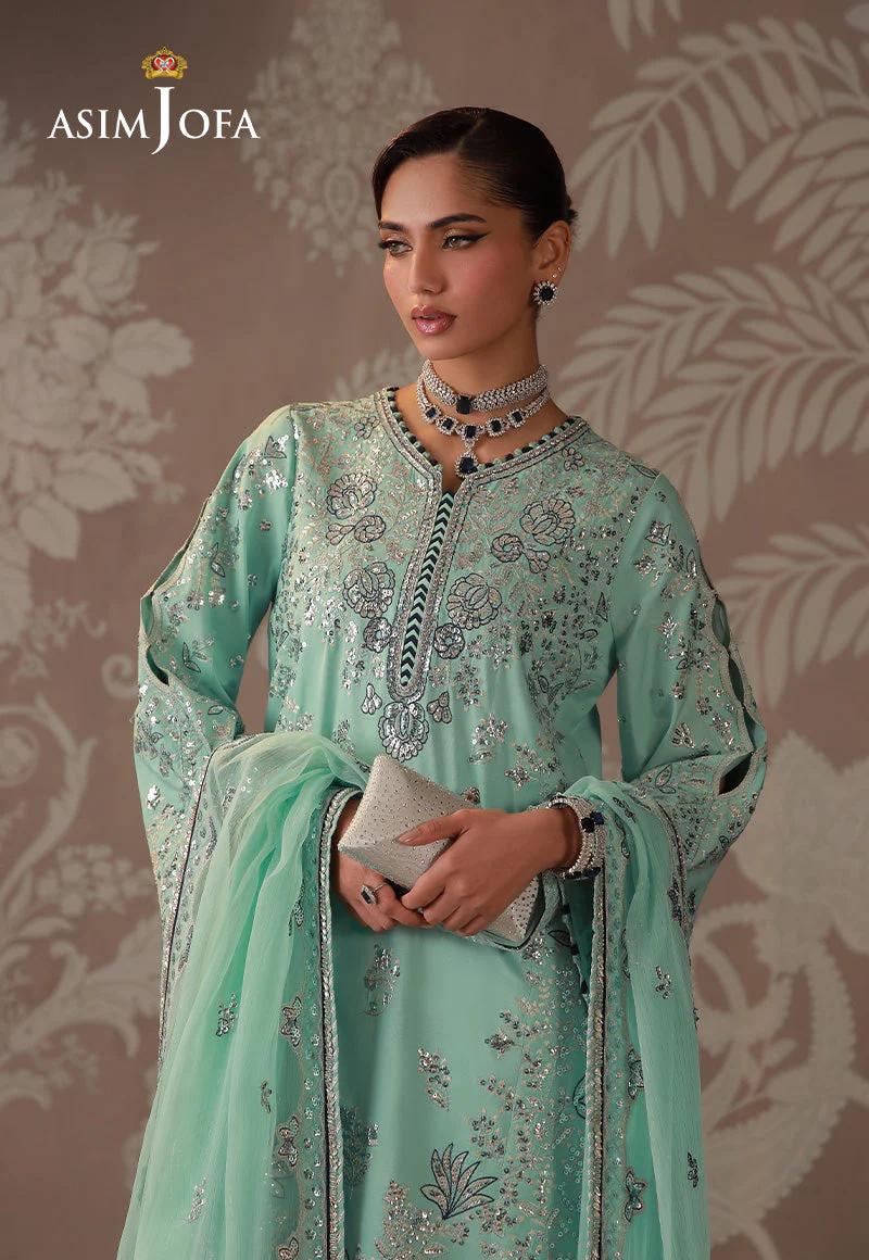 AJULDD-09 Embroidered Raw Silk Stitched 3 Pcs - Image 5