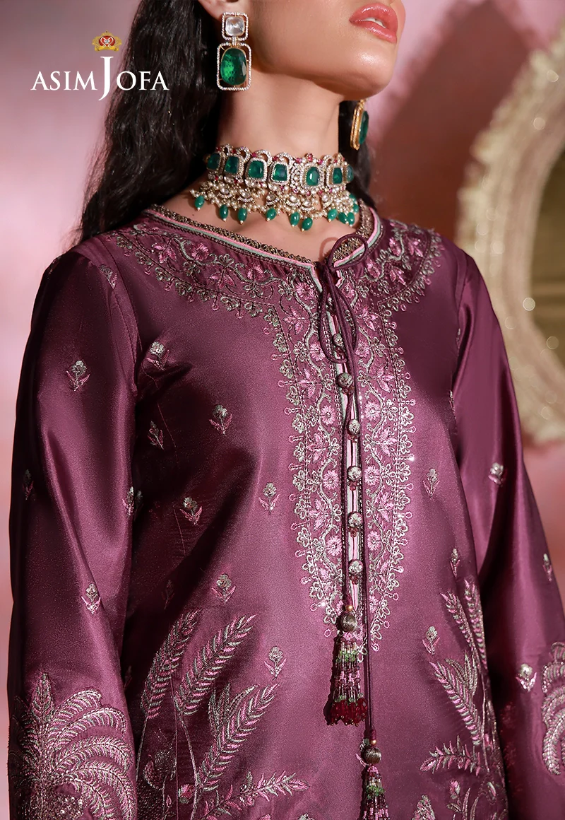 AJULFI-03 Embroidered Charmeuse Silk Unstitched 3 Pcs - Image 5