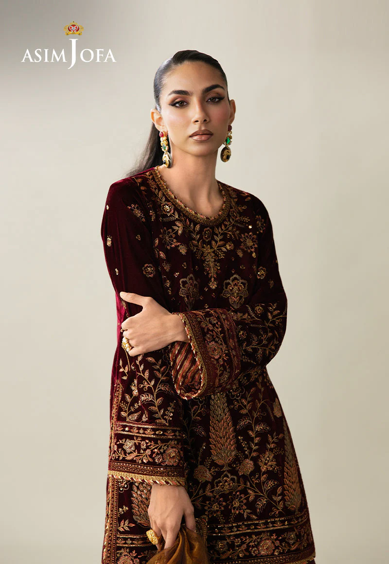 AJULMD-07 Embroidered Velvet Stitched 3 Pcs - Image 6